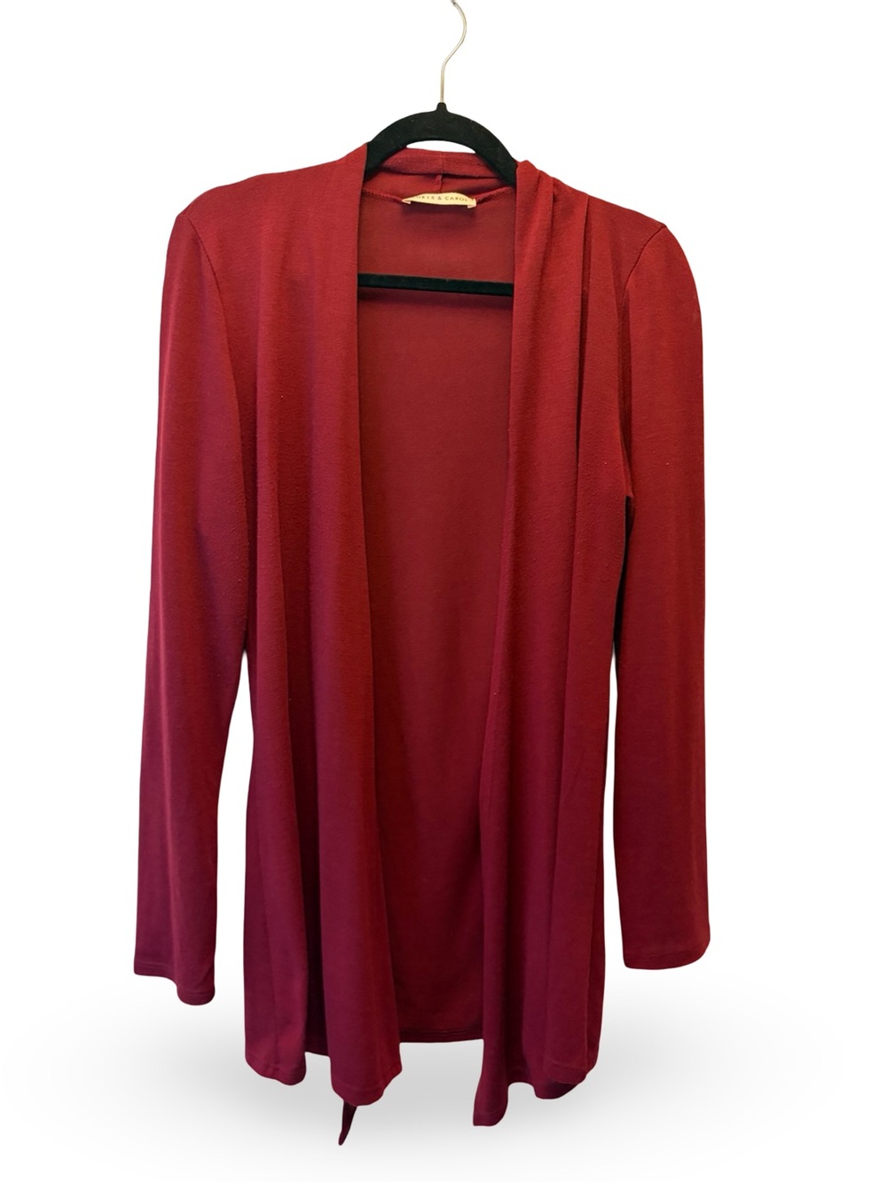 Chris & Carol Burgundy Open Front Drape Cardigan Women's XL Lightweight Long Sle